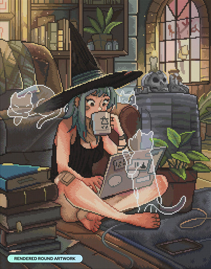 Diamond Painting Morning Coffee 22" x 28" (55.6cm x 70.7cm) / Round With 56 Colors Including 2 ABs and 3 Fairy Dust Diamonds / 51,914