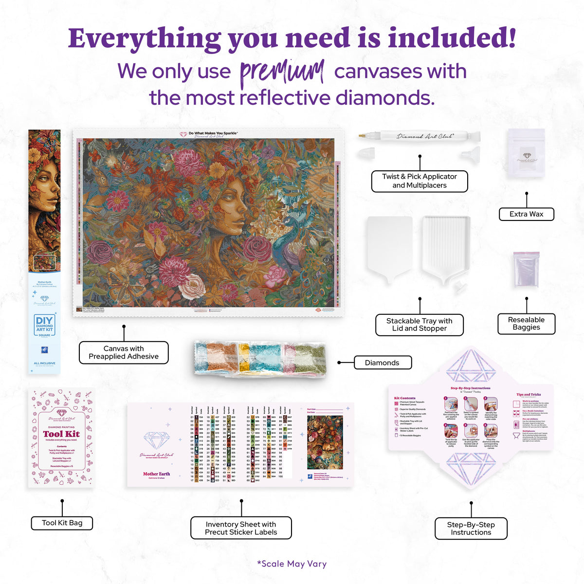 Diamond Painting Mother Earth 41.3" x 27.6" (104.8cm x 69.9cm) / Square with 93 Colors including 3 ABs and 3 Fairy Dust Diamonds / 118,301