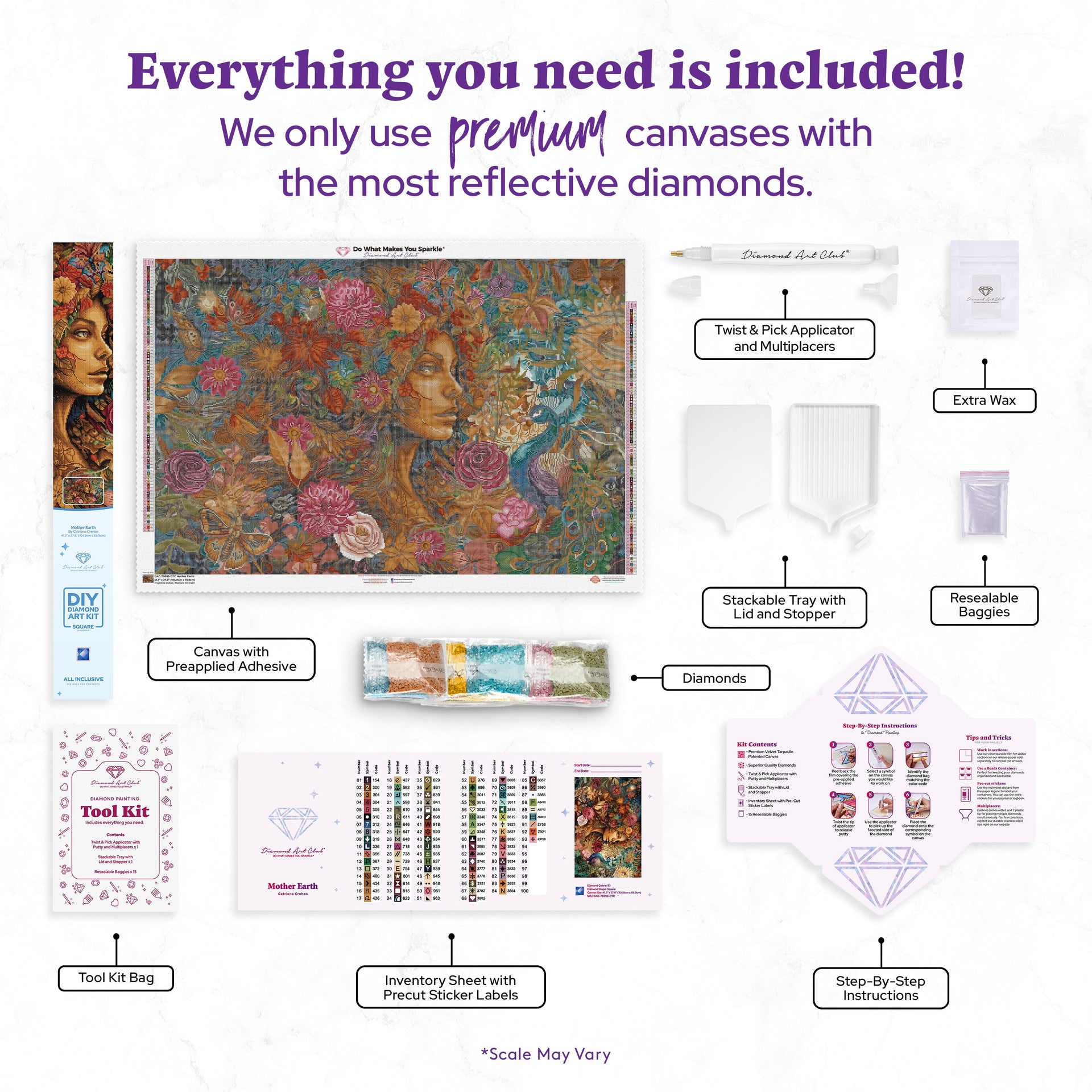 Diamond Painting Mother Earth 41.3" x 27.6" (104.8cm x 69.9cm) / Square with 93 Colors including 3 ABs and 3 Fairy Dust Diamonds / 118,301