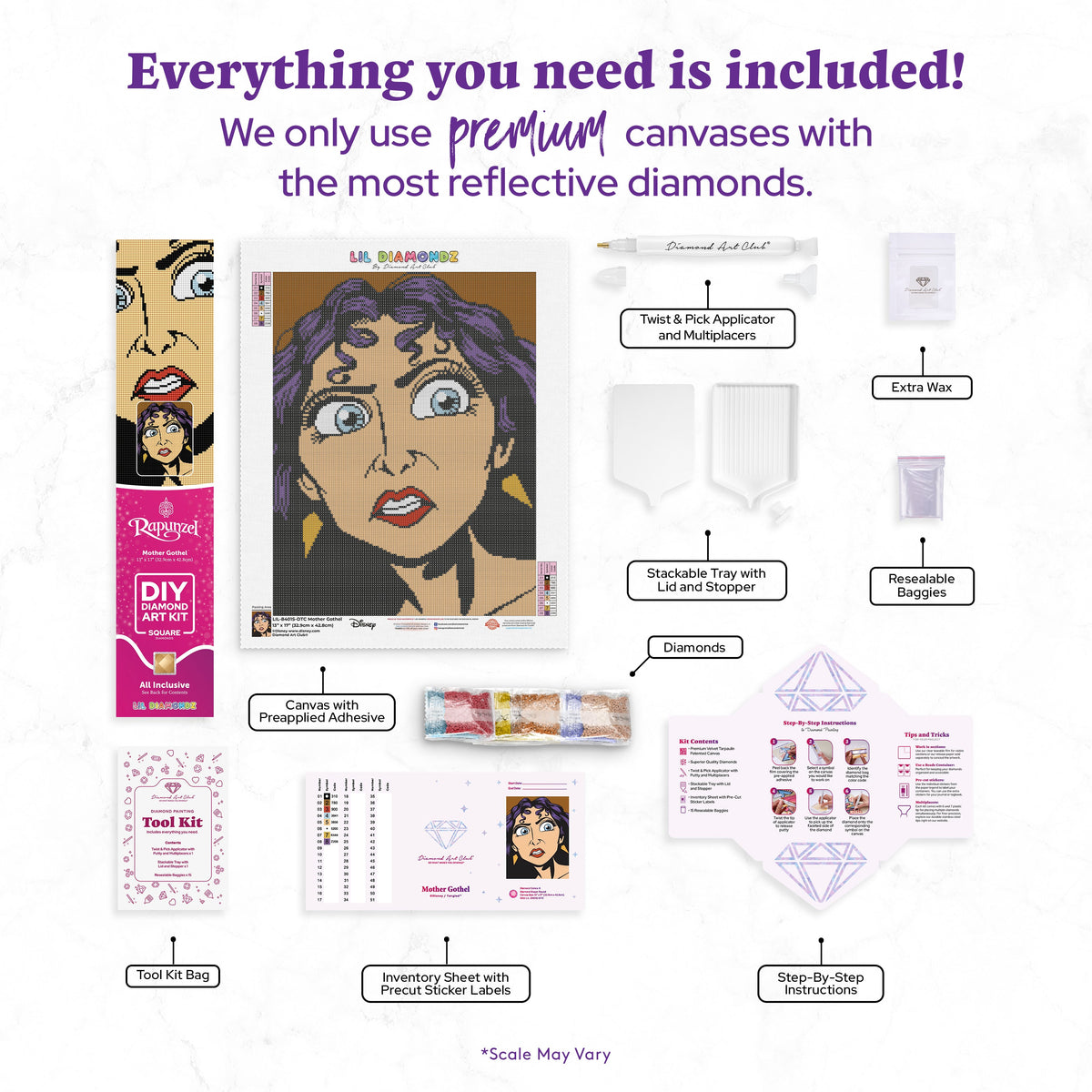 Diamond Painting Mother Gothel 13" x 17" (32.9cm x 42.8cm) / Square with 8 Colors including 1 Electro Diamond and 1 Fairy Dust Diamond / 22,704