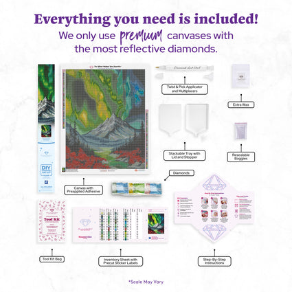 Diamond Painting Mountain Glow 23.6" x 29.5" (60cm x 74.9cm) / Square with 68 Colors including 2 ABs and 1 Iridescent Diamond and 4 Fairy Dust Diamonds / 72,541