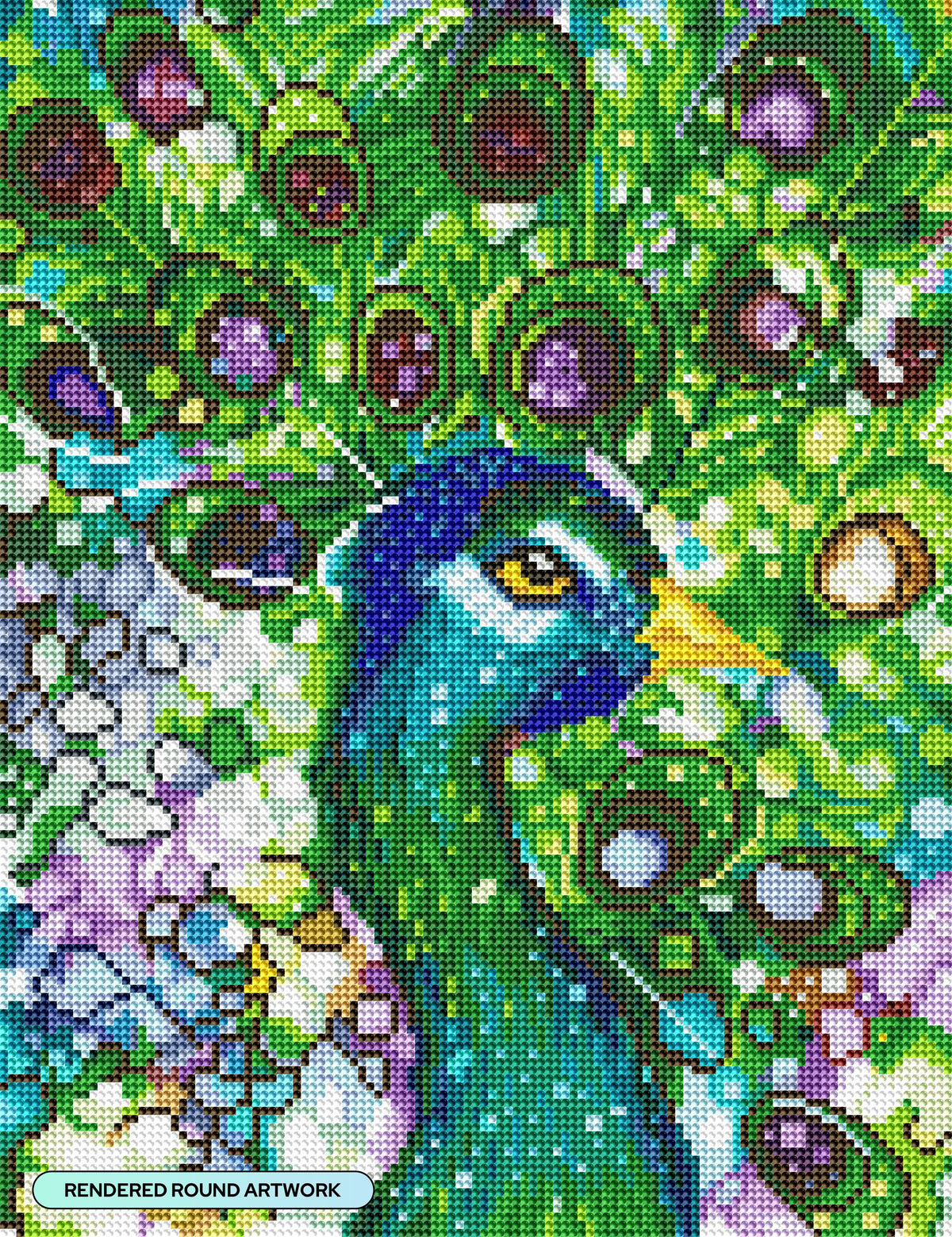 Diamond Painting Mr. Peacock 13" x 17" (32.8cm x 42.6cm) / Round with 47 Colors including 3 ABs including 1 Fairy Dust Diamonds / 17,784