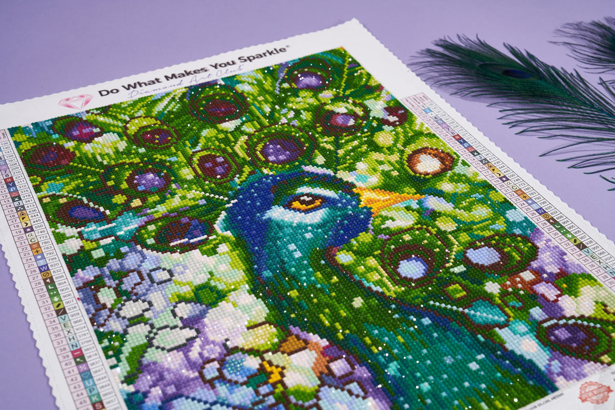Diamond Painting Mr. Peacock 13" x 17" (32.8cm x 42.6cm) / Round with 47 Colors including 3 ABs including 1 Fairy Dust Diamonds / 17,784