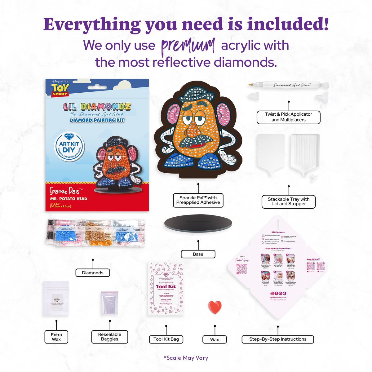 Diamond Painting Mr. Potato Head - Sparkle Pals™ 4" x 3.7" (10.3cm x 9.3cm) / Round with 6 Colors including 4 Fairy Dust Diamonds / 380