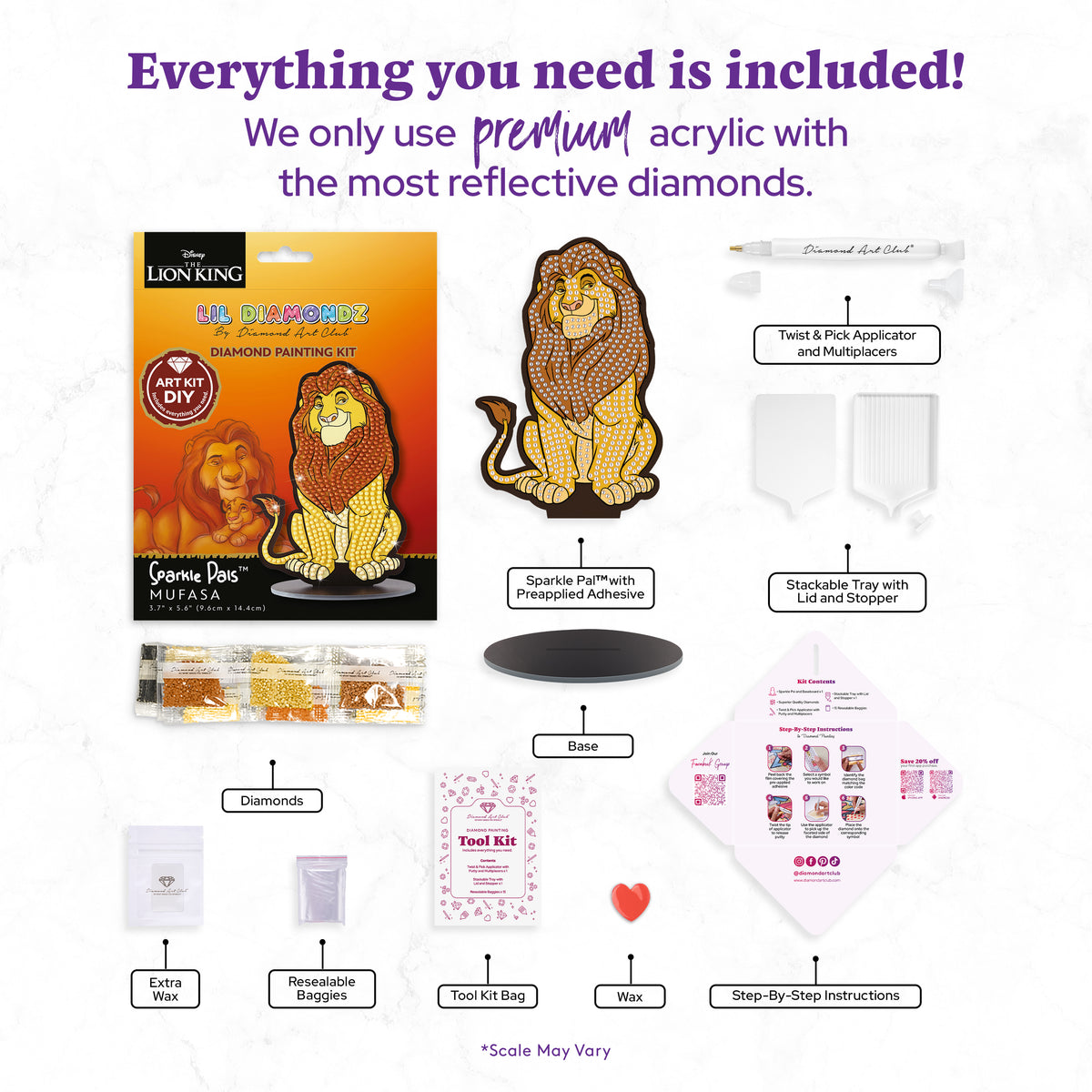 Diamond Painting Mufasa - Sparkle Pals™ 3.7" x 5.6" (9.6cm x 14.4cm) / Round with 3 Colors including 3 Fairy Dust Diamonds / 480