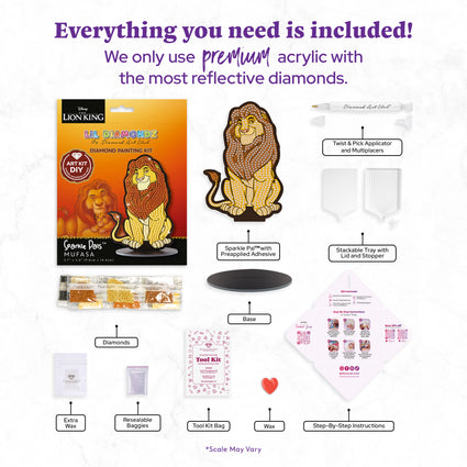 Diamond Painting Mufasa - Sparkle Pals™ 3.7" x 5.6" (9.6cm x 14.4cm) / Round with 3 Colors including 3 Fairy Dust Diamonds / 480