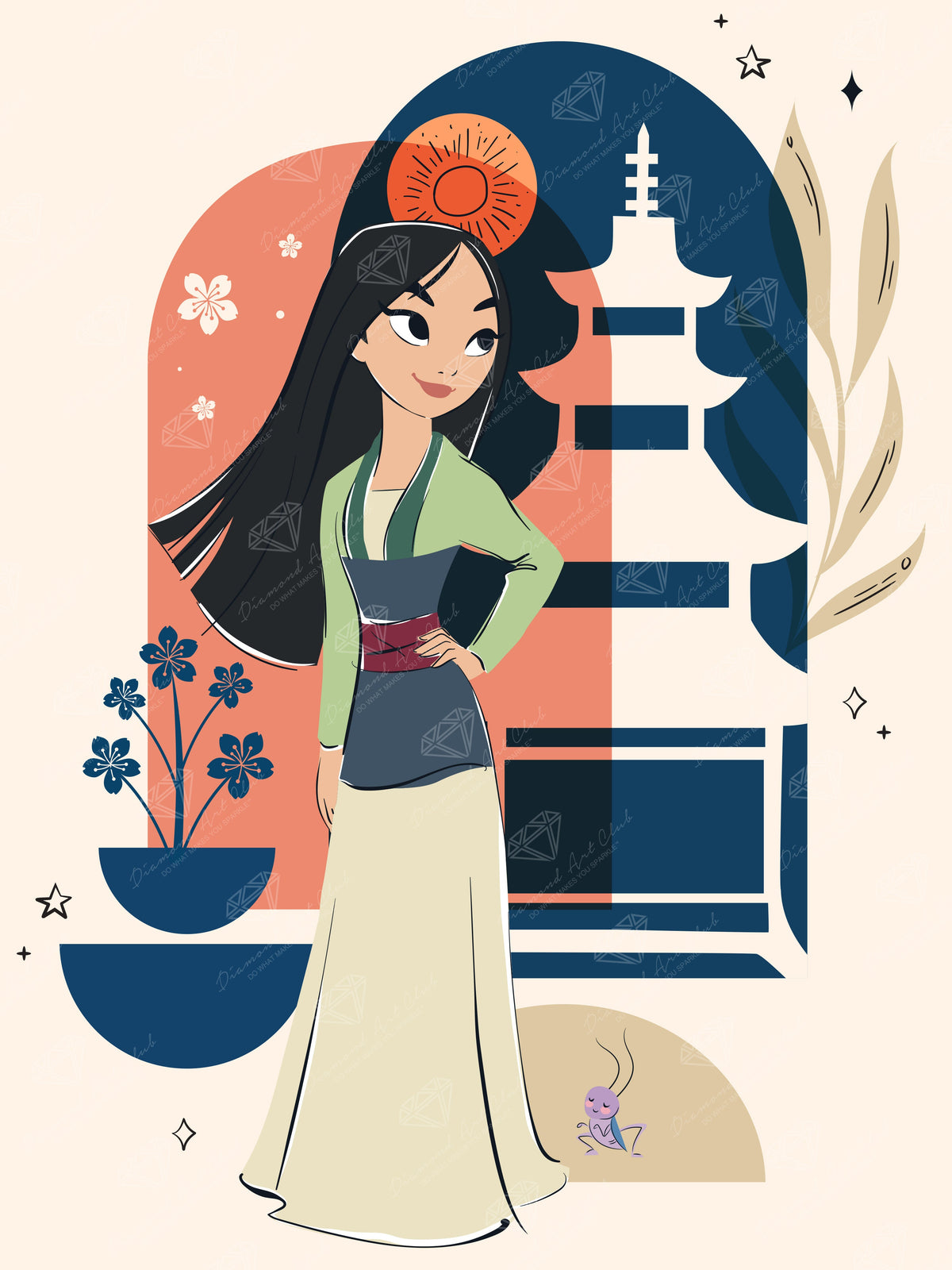 Diamond Painting Mulan - Little Warrior 13" x 17" (33cm x 44cm) / Round with 24 Colors including 1 AB and 1 Iridescent Diamond and 2 Fairy Dust Diamonds / 19,200