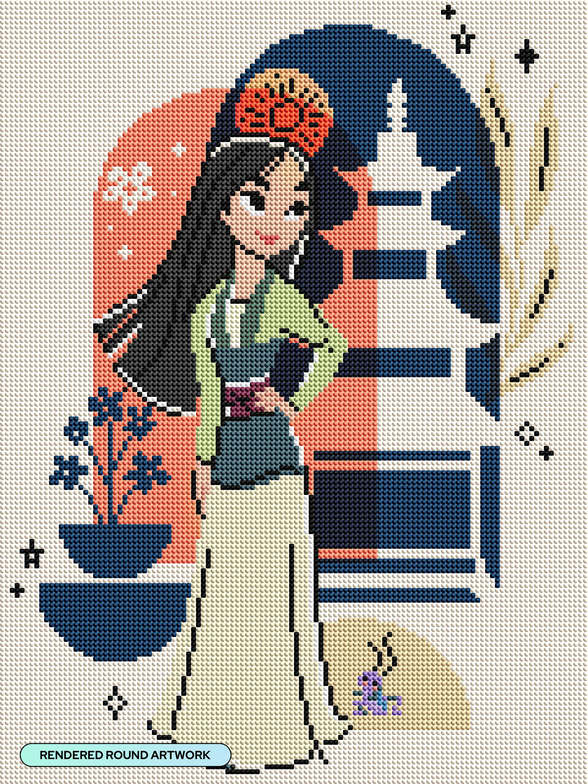 Diamond Painting Mulan - Little Warrior 13" x 17" (33cm x 44cm) / Round with 24 Colors including 1 AB and 1 Iridescent Diamond and 2 Fairy Dust Diamonds / 19,200