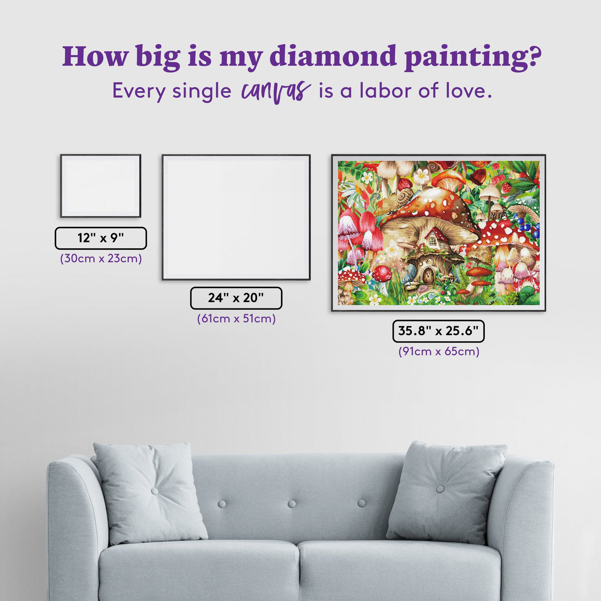 Diamond Painting Mushroom Forest 35.8" x 25.6" (91cm x 65cm) / Square with 62 Colors including 2 ABs and 3 Fairy Dust Diamonds / 95,265
