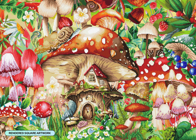Diamond Painting Mushroom Forest 35.8" x 25.6" (91cm x 65cm) / Square with 62 Colors including 2 ABs and 3 Fairy Dust Diamonds / 95,265