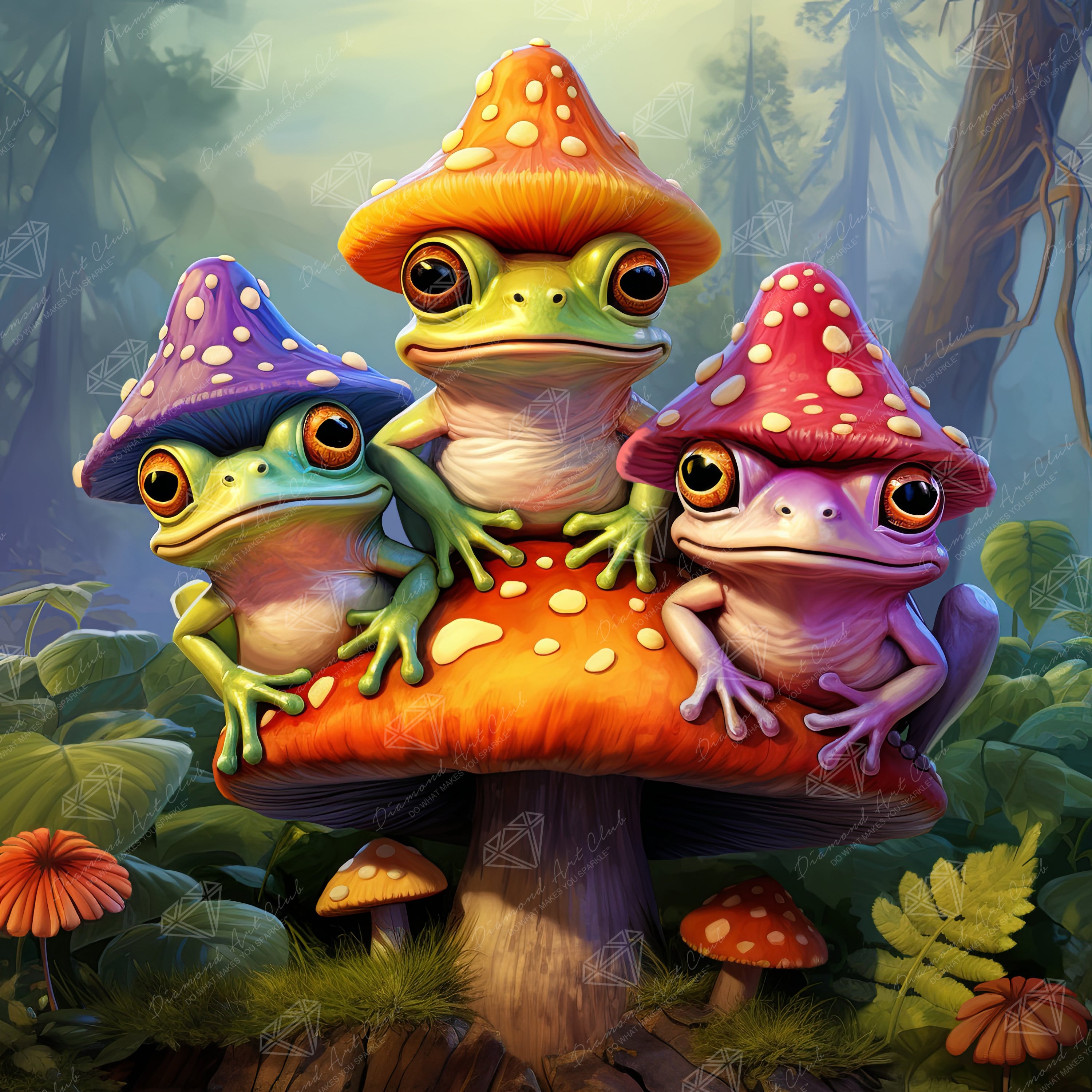 Mushroom Hat Frog Friends – Diamond Art Club