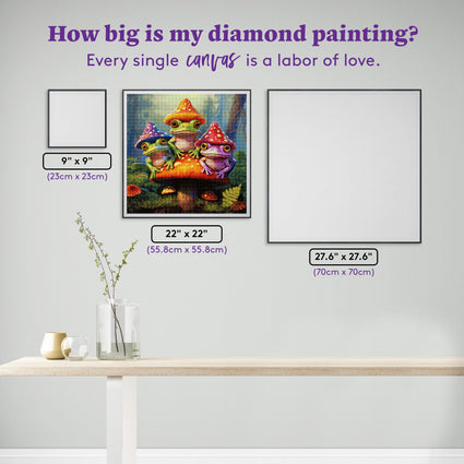 Diamond Painting Mushroom Hat Frog Friends 22" x 22" (55.8cm x 55.8cm) / Square with 98 Colors including 3 ABs and 5 Fairy Dust Diamonds / 50,176