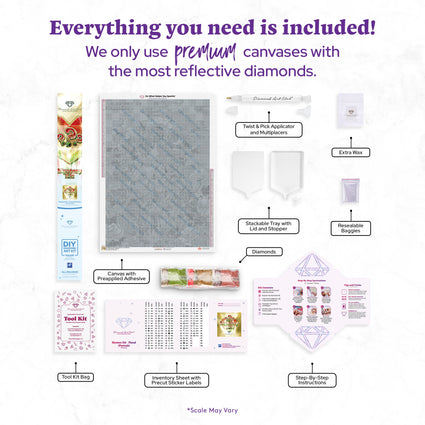 Diamond Painting Mystery Kit #105 - Floral (Portrait) 27.6" x 39" (69.9cm x 98.8cm) / Square with 80 Colors including 2 ABs and 1 Electro Diamond and 3 Fairy Dust Diamonds / 111,557