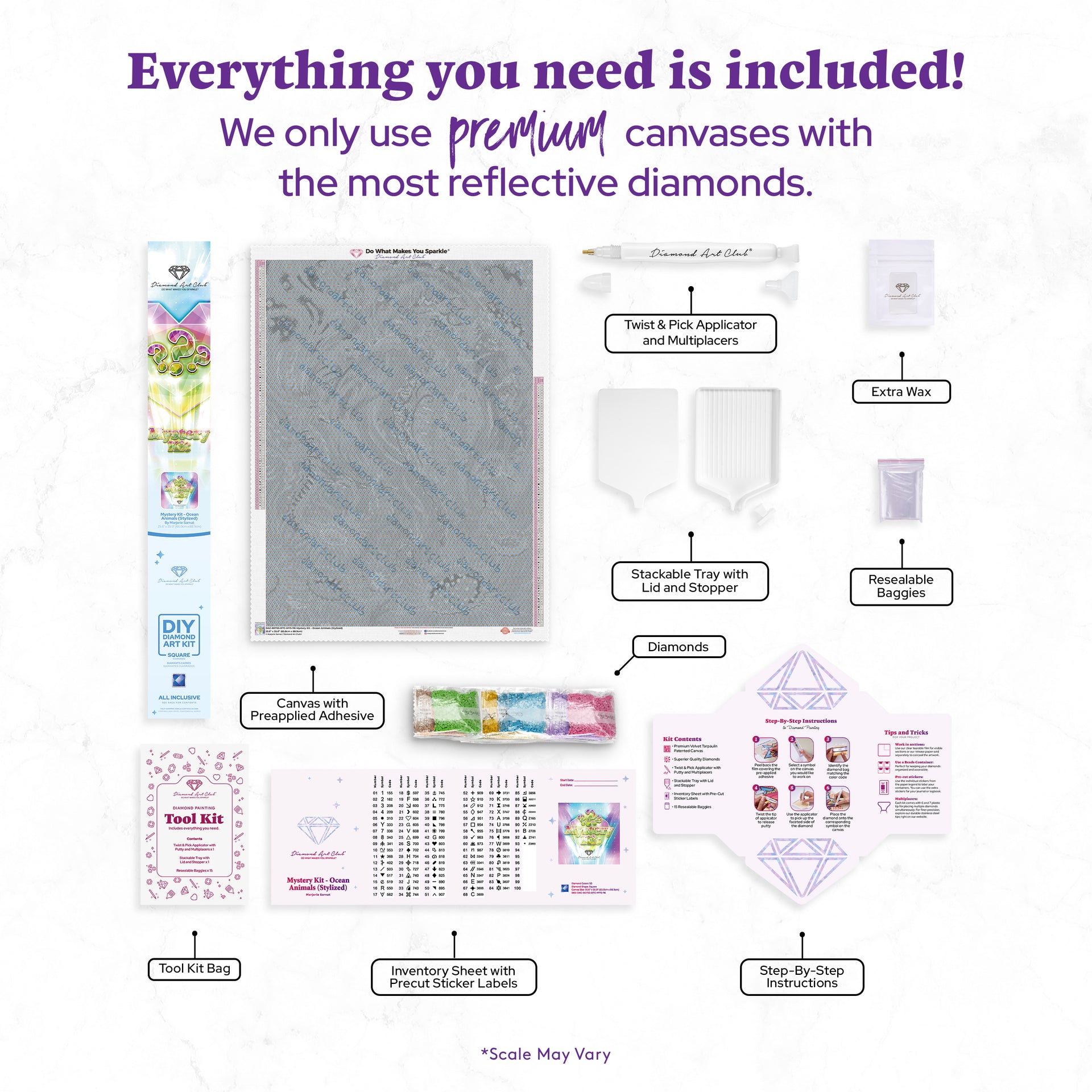 Diamond Painting Mystery Kit #116 - Ocean 25.6" x 35" (65cm x 88.9cm) / Square with 93 Colors including 3 ABs and 5 Fairy Dust Diamonds / 93,177