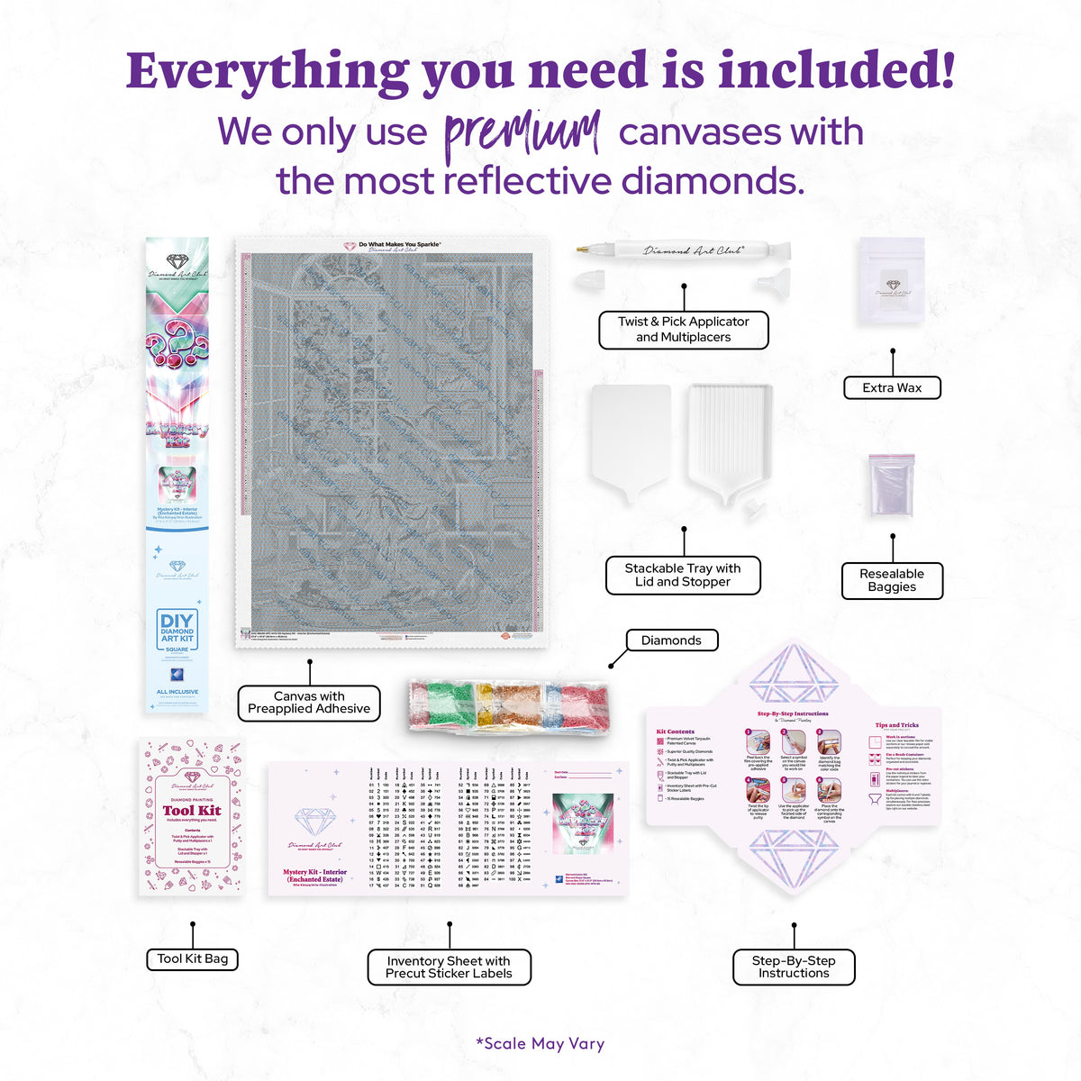 Diamond Painting Mystery Kit #125 - Interior (Enchanted Estate) 27.6" x 37" (69.9cm x 93.8cm) / Square with 100 Colors including 3 ABs and 1 Iridescent Diamond and 3 Fairy Dust Diamonds / 105,937