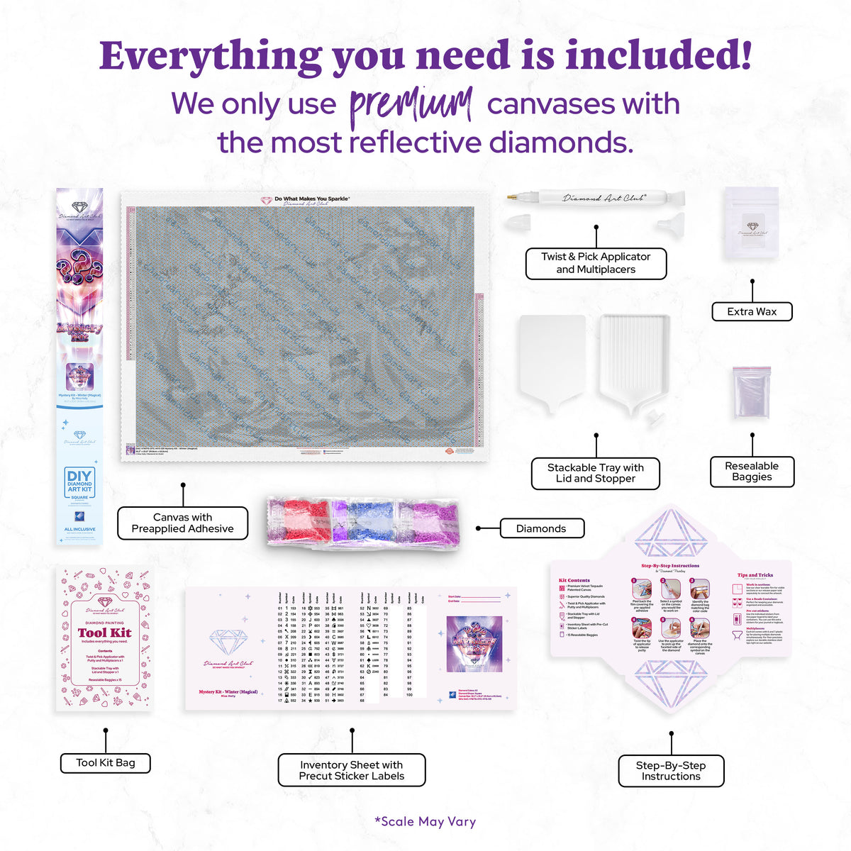 Diamond Painting Mystery Kit #129 - Winter (Magical) 36.2" x 25.6" (91.8cm x 65cm) / Square with 63 Colors including 3 ABs and 1 Iridescent Diamond and 2 Fairy Dust Diamonds / 96,309