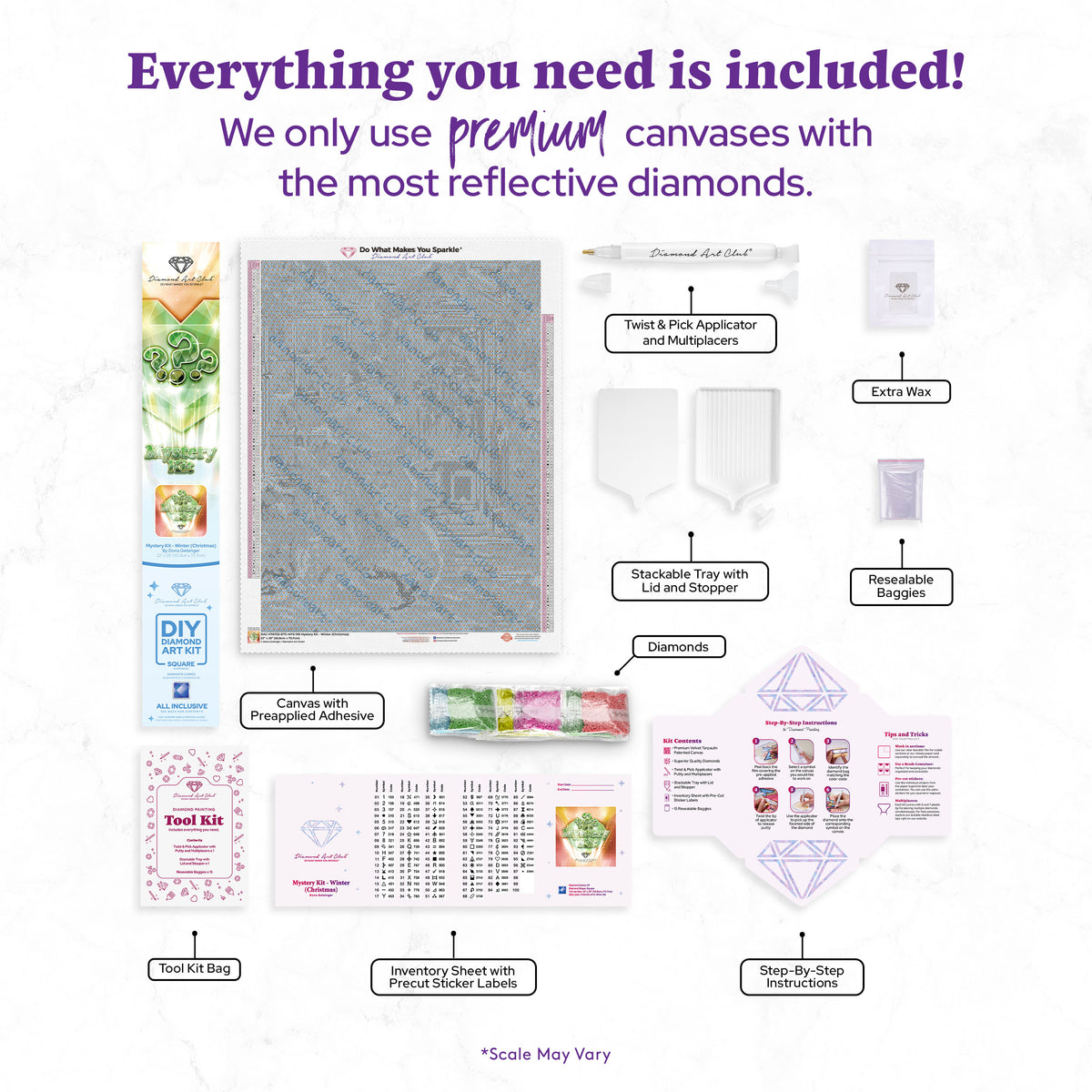 Diamond Painting Mystery Kit #130 - Winter (Christmas) 22" x 29" (55.8cm x 73.7cm) / Square with 97 Colors including 4 ABs and 4 Fairy Dust Diamonds / 66,304