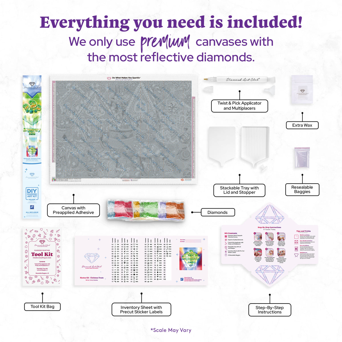 Diamond Painting Mystery Kit #131 - Christmas Treats 38.6" x 27.6" (97.8cm x 69.9cm) / Square with 90 Colors including 3 ABs and 5 Fairy Dust Diamonds / 110,433