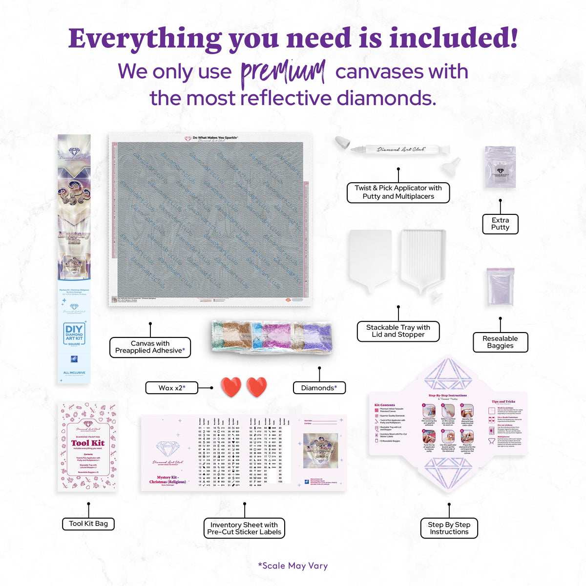 Diamond Painting Mystery Kit #63 - Christmas (Religious) 33.1" x 27.6" (83.9cm x 70cm) / Square with 80 Colors including 1 AB and 5 Fairy Dust Diamonds / 94,697