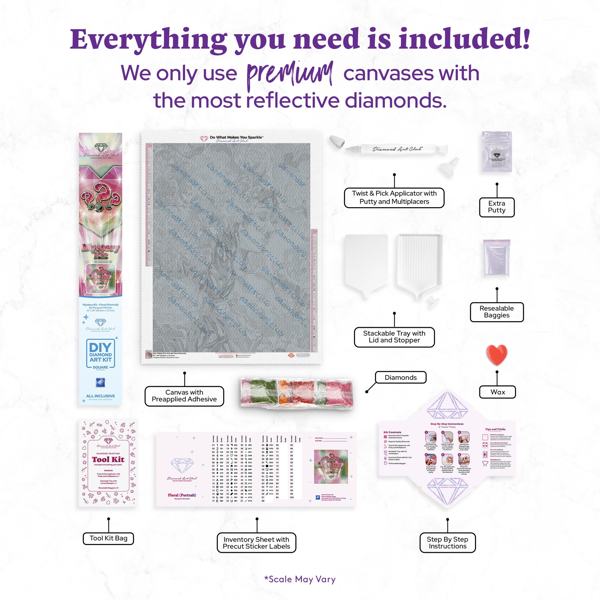 Diamond Painting Mystery Kit #68 - Floral (Portrait) 22" x 29" (55.8cm x 73.7cm) / Square with 66 Colors including 5 Fairy Dust Diamonds / 66,304