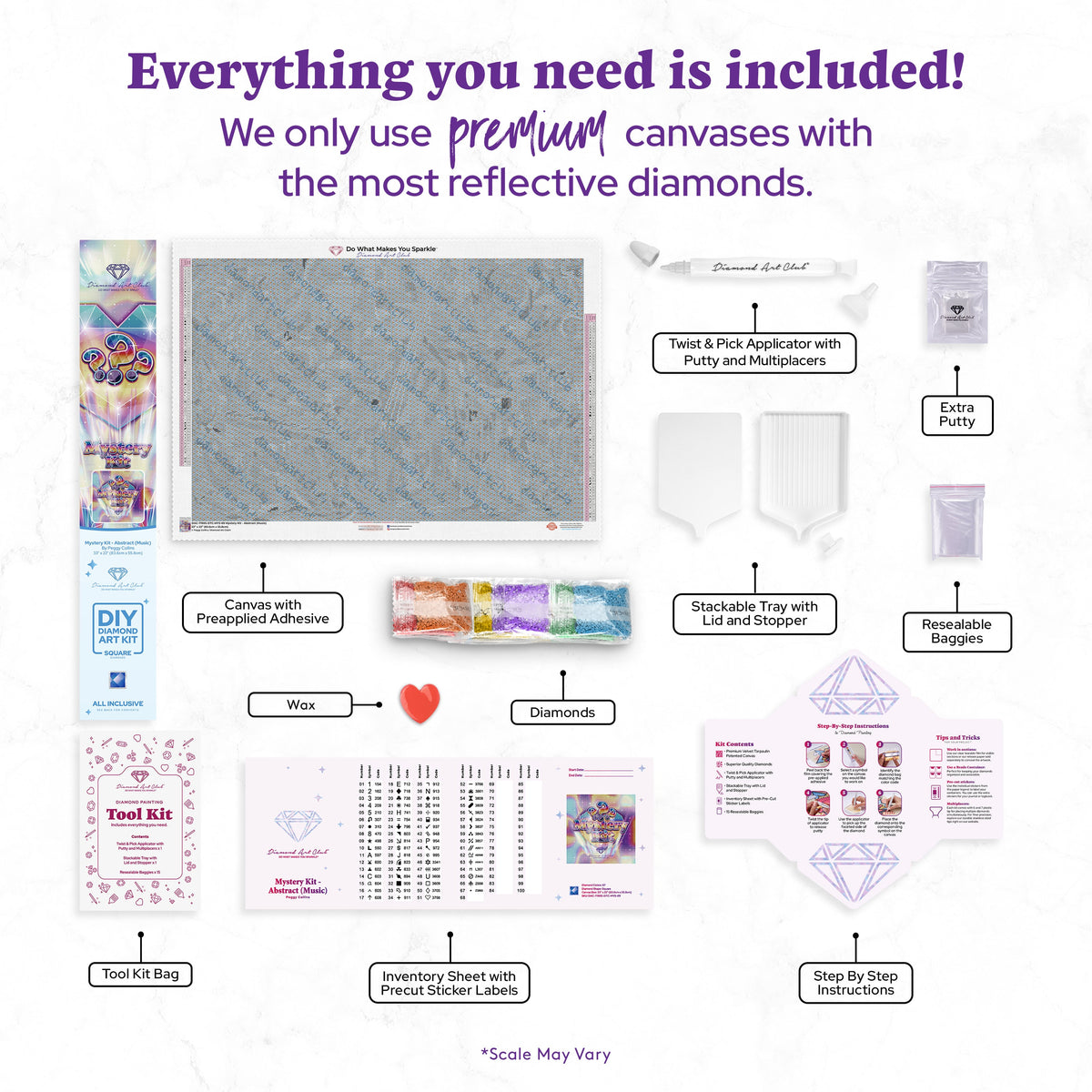 Diamond Painting Mystery Kit #69 - Abstract (Music) 33" x 22" (83.6cm x 55.8cm) / Square with 67 Colors including 3 ABs and 1 Iridescent Diamond and 3 Fairy Dust Diamonds / 75,264