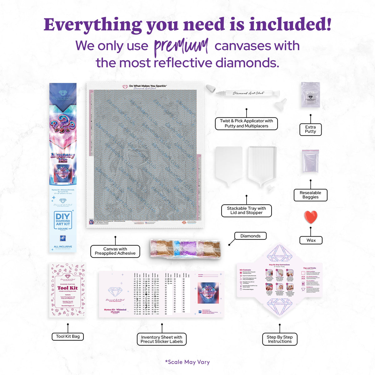 Diamond Painting Mystery Kit #73 - Whimsical (Portrait) 22" x 28" (55.8cm x 70.7cm) / Square with 54 Colors including 3 ABs and 3 Fairy Dust Diamonds / 63,616