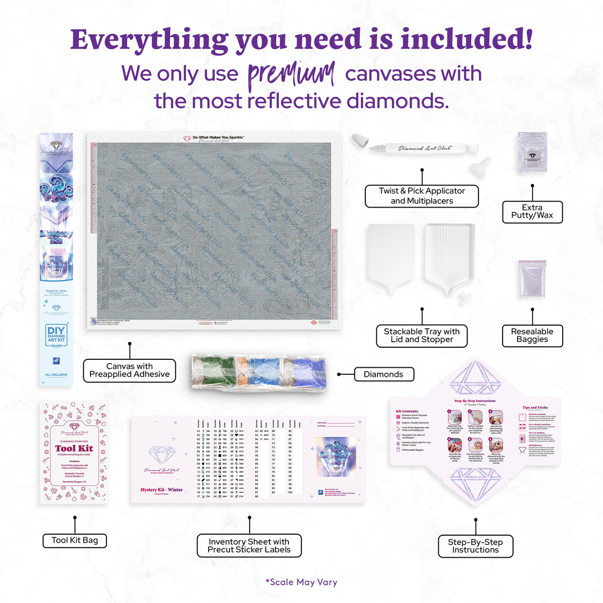 Diamond Painting Mystery Kit #77 - Winter 36.6" x 27.6" (92.8cm x 69.9cm) / Square With 54 Colors Including 2 ABs and 4 Fairy Dust Diamonds / 104,813