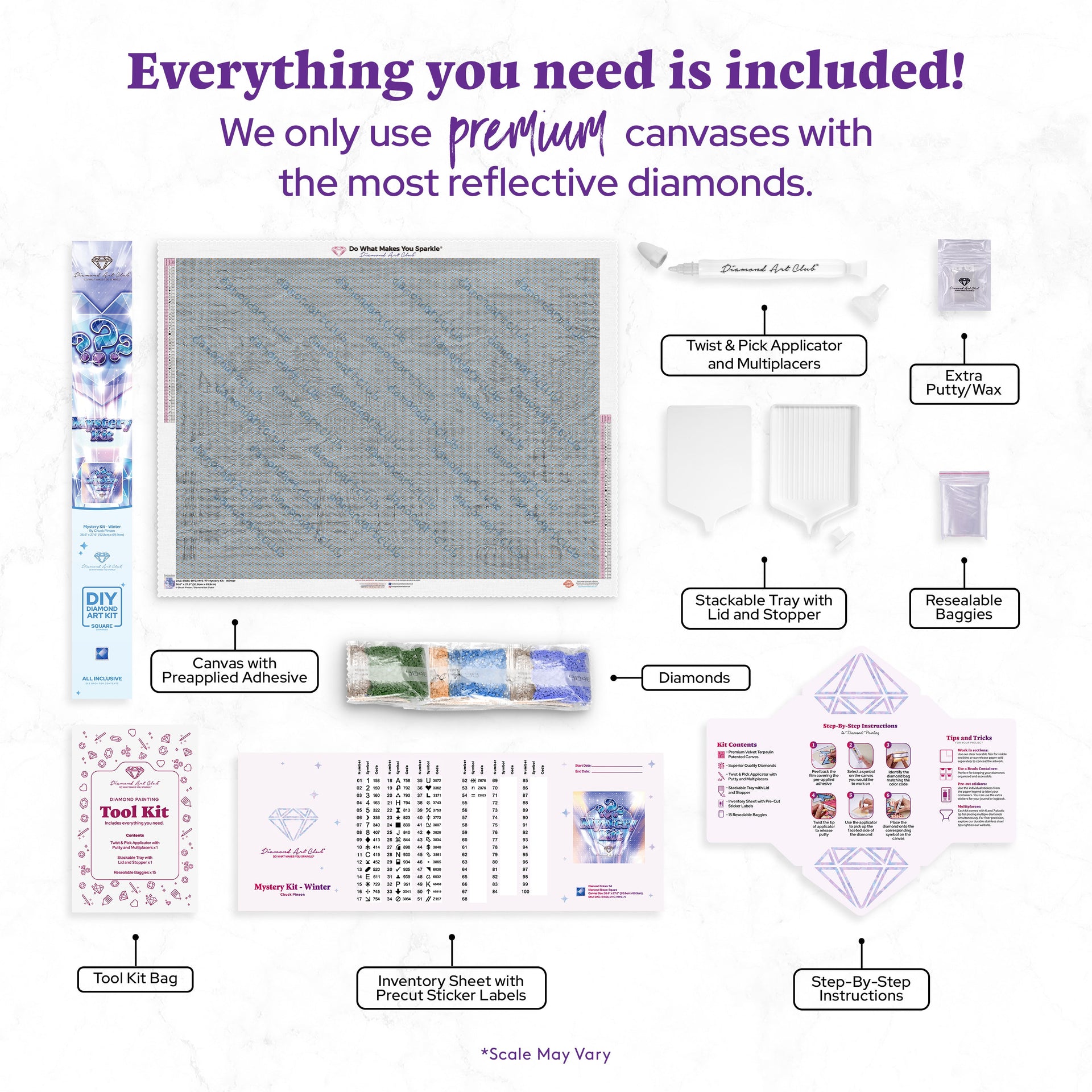 Diamond Painting Mystery Kit #77 - Winter 36.6" x 27.6" (92.8cm x 69.9cm) / Square With 54 Colors Including 2 ABs and 4 Fairy Dust Diamonds / 104,813