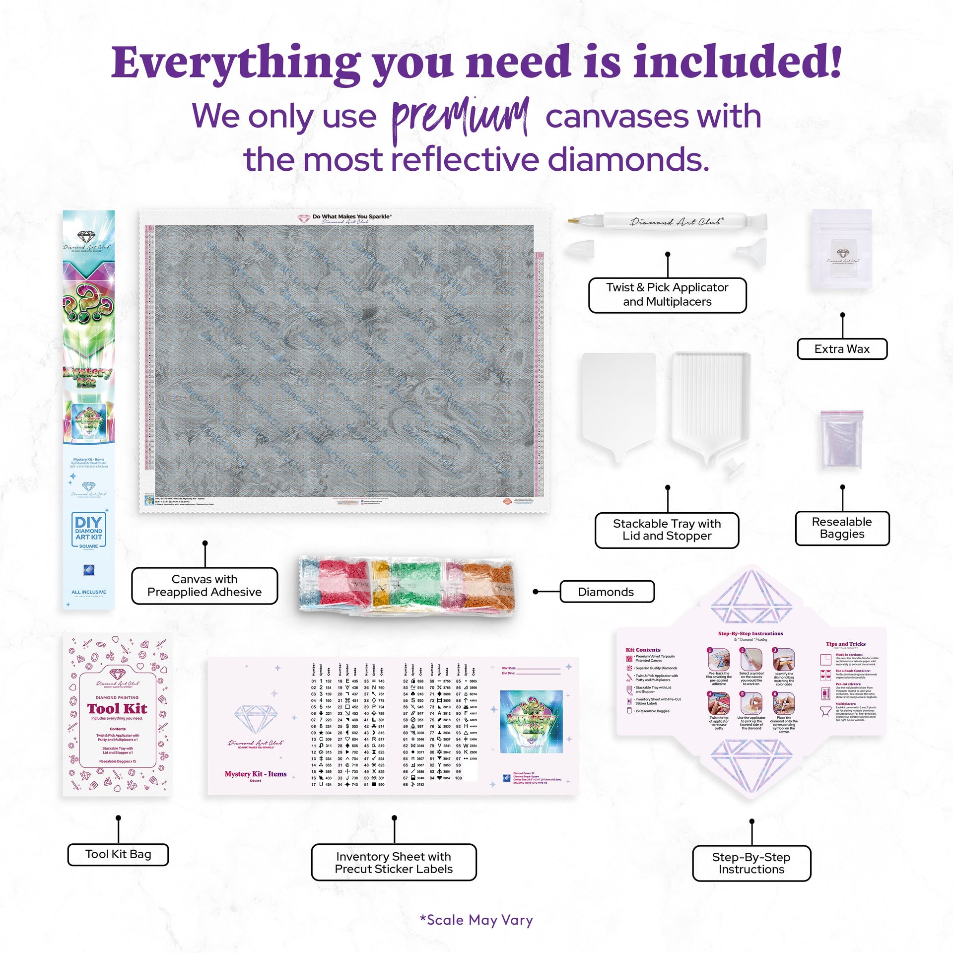 Diamond Painting Mystery Kit #86 - Items 38.6" x 27.6" (97.8cm x 69.9cm) / Square with 97 Colors including 6 ABs and 1 Iridescent Diamond and 3 Fairy Dust Diamonds / 110,433