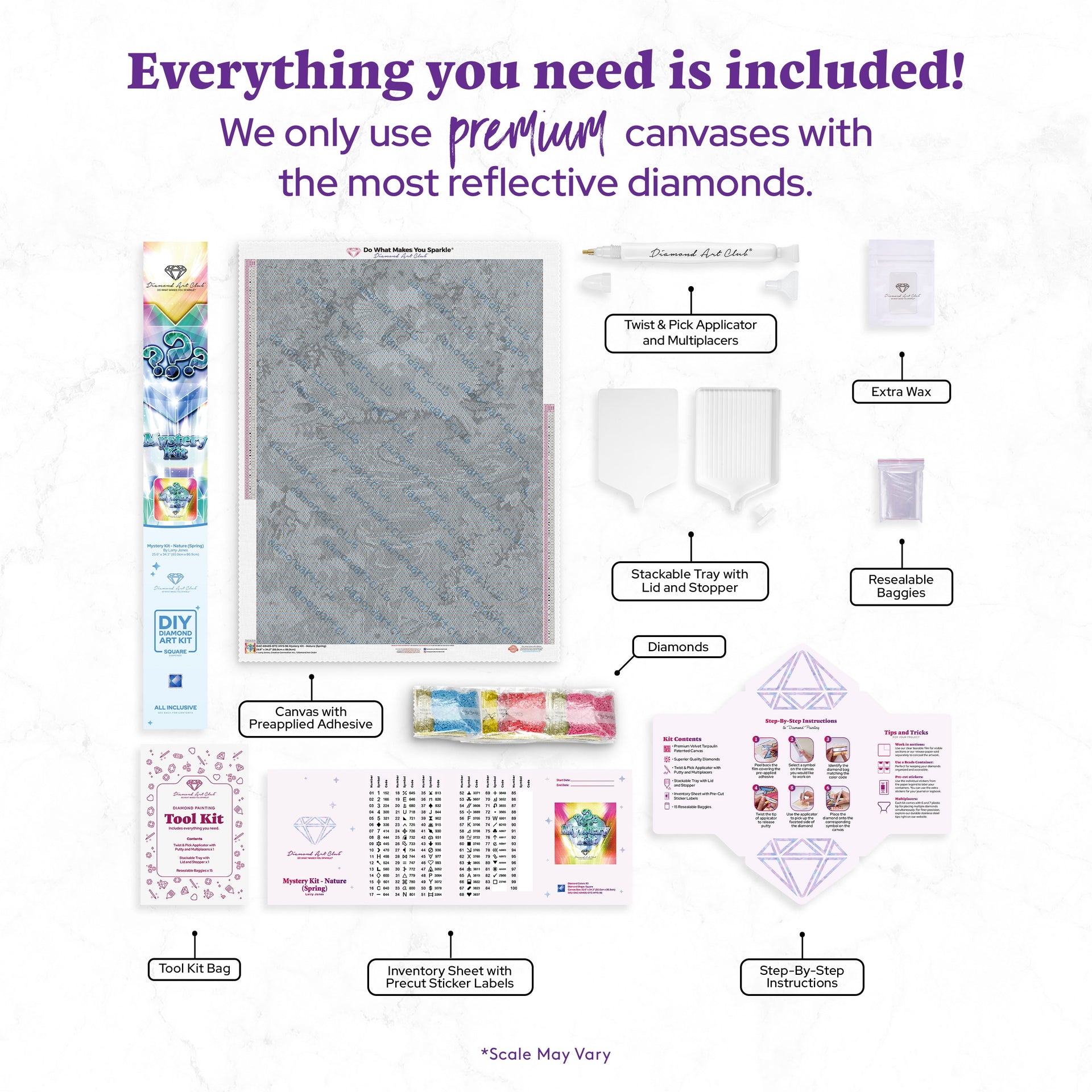 Diamond Painting Mystery Kit #96 - Nature (Spring) 25.6" x 34.3" (65cm x 86.9cm) / Square with 83 Colors including 7 ABs and 2 Fairy Dust Diamonds / 91,089