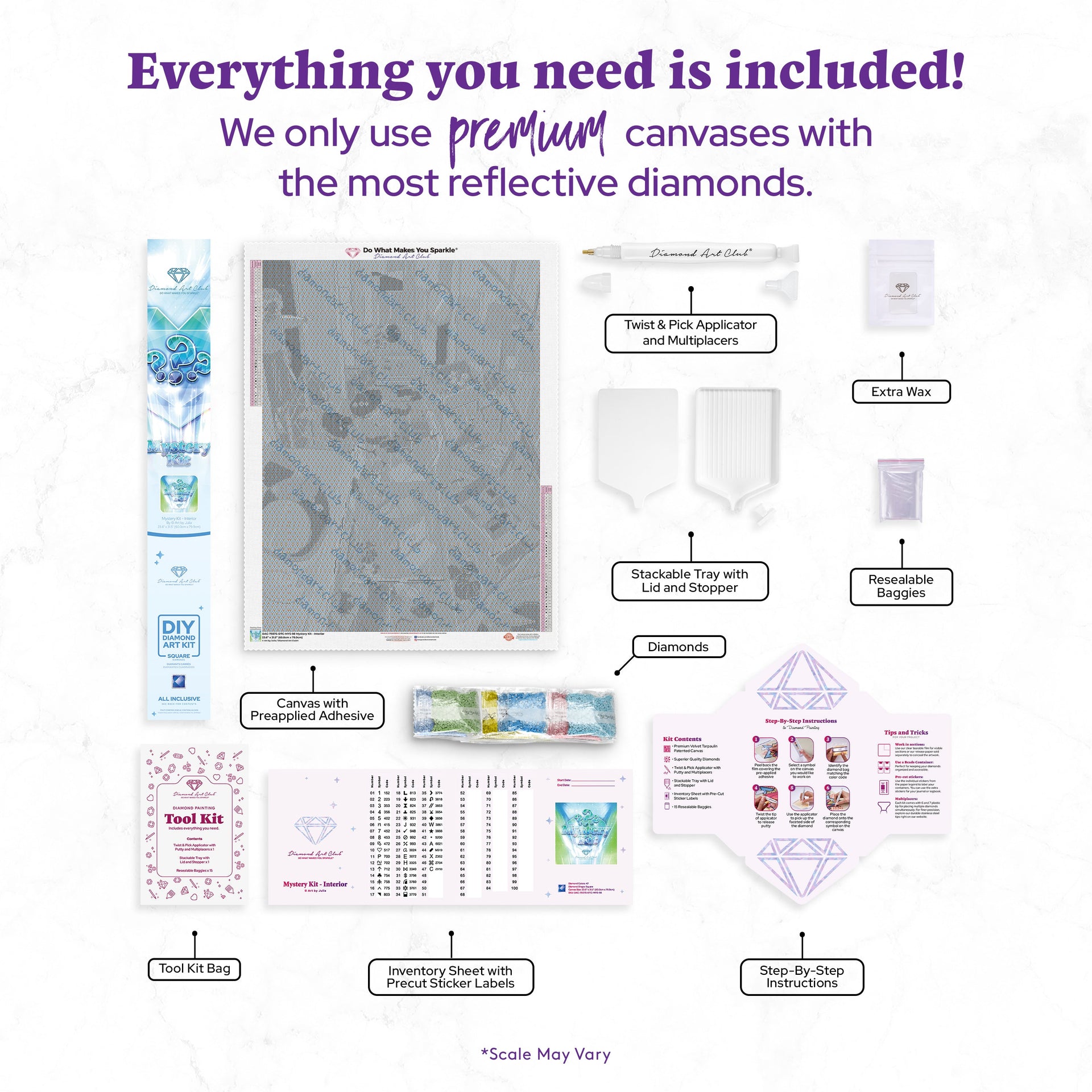 Diamond Painting Mystery Kit #98 - Interior 23.6" x 31.5" (60cm x 79.9cm) / Square With 47 Colors Including 1 Frosted Diamond and 3 Fairy Dust Diamonds / 77,361