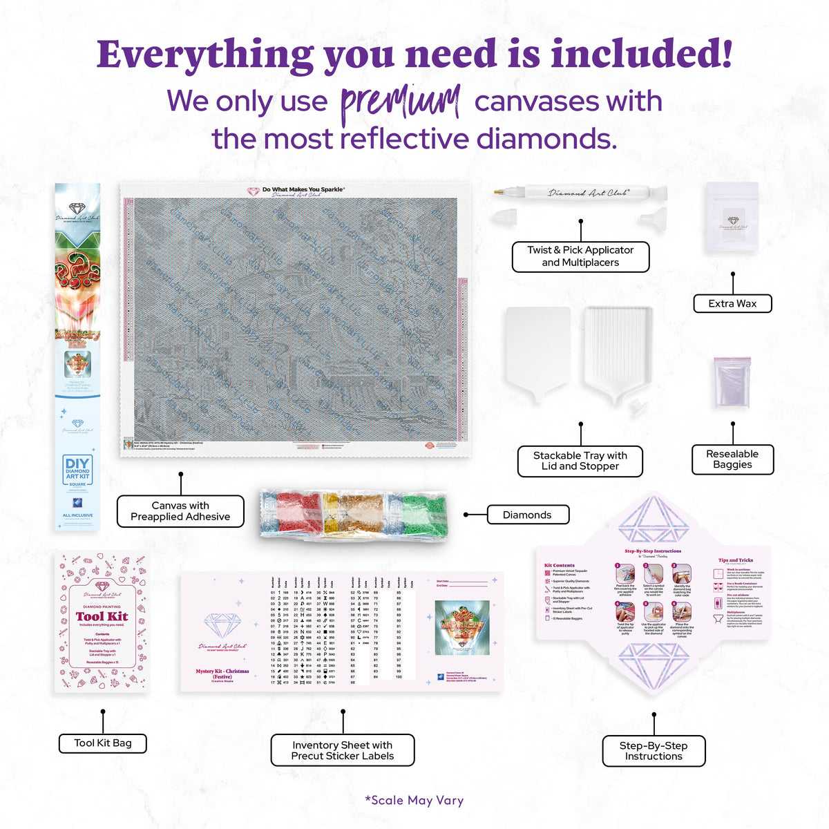 Diamond Painting Mystery Kit #99 - Christmas (Festive) 31.5" x 23.6" (79.9cm x 60cm) / Square with 61 Colors including 1 AB and 4 Fairy Dust Diamonds / 77,361