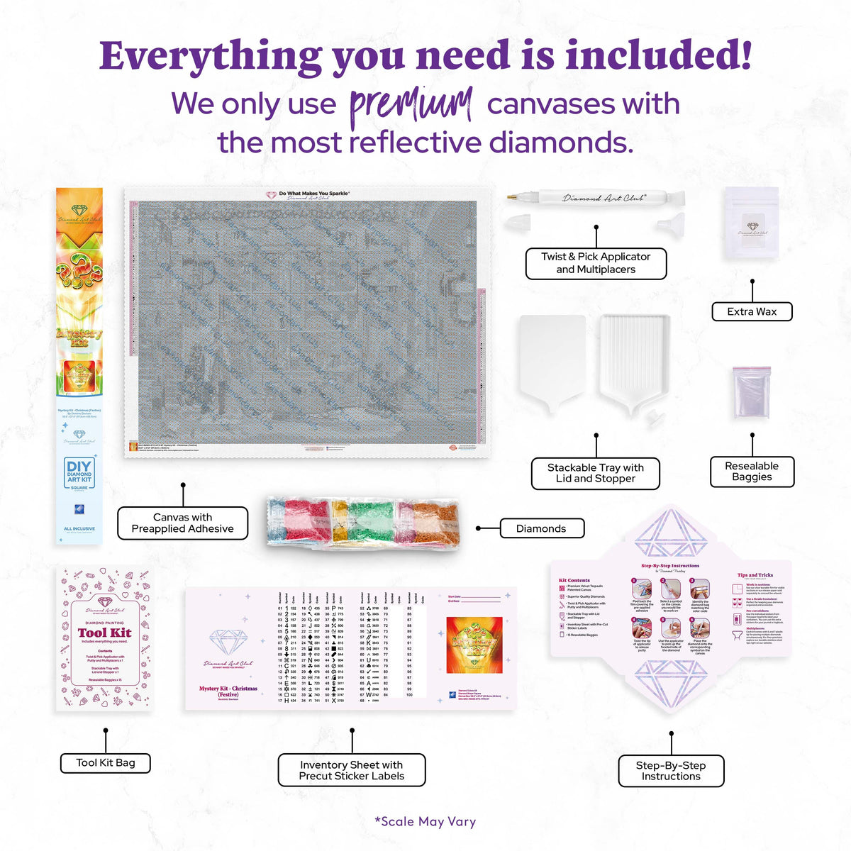 Diamond Painting Mystery Kit - Christmas (Festive) 38.6" x 27.6" (97.8cm x 69.9cm) / Square with 68 Colors including 3 ABs and 3 Fairy Dust Diamonds / 110,433