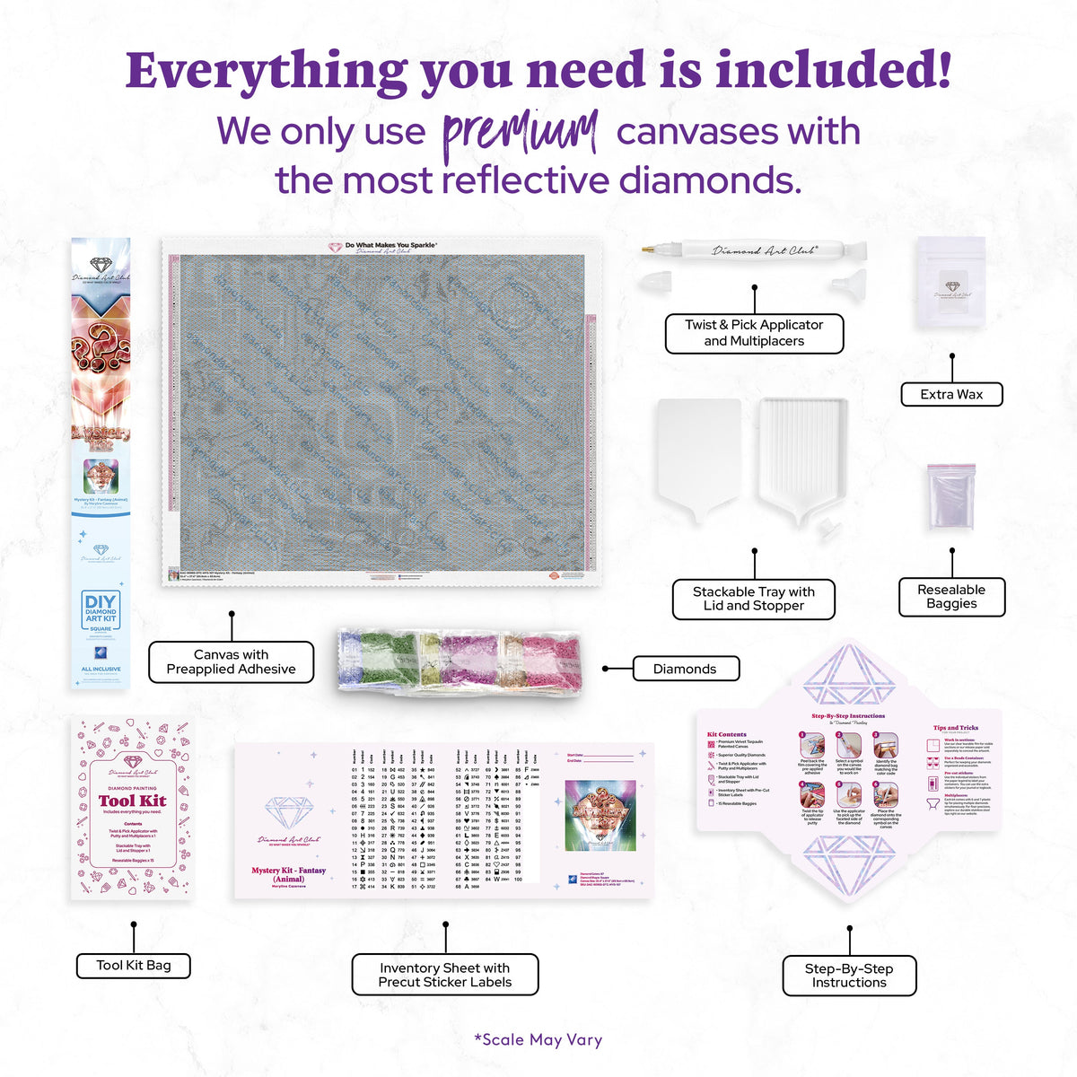 Diamond Painting Mystery Kit - Fantasy (Animal) 35.4" x 27.6" (89.9cm x 69.9cm) / Square with 87 Colors including 1 AB and 8 Fairy Dust Diamonds / 101,441