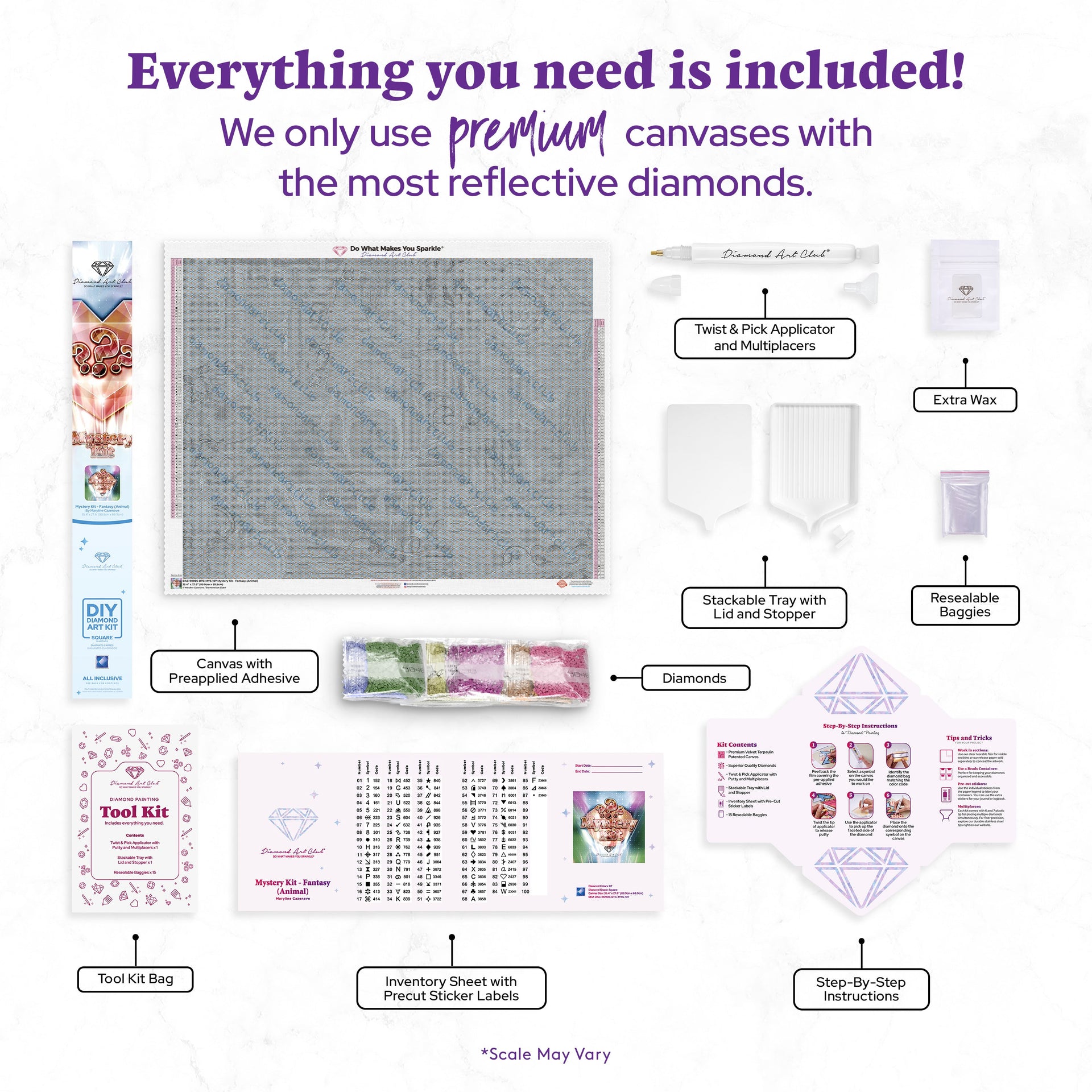Diamond Painting Mystery Kit - Fantasy (Animal) 35.4" x 27.6" (89.9cm x 69.9cm) / Square with 87 Colors including 1 AB and 8 Fairy Dust Diamonds / 101,441