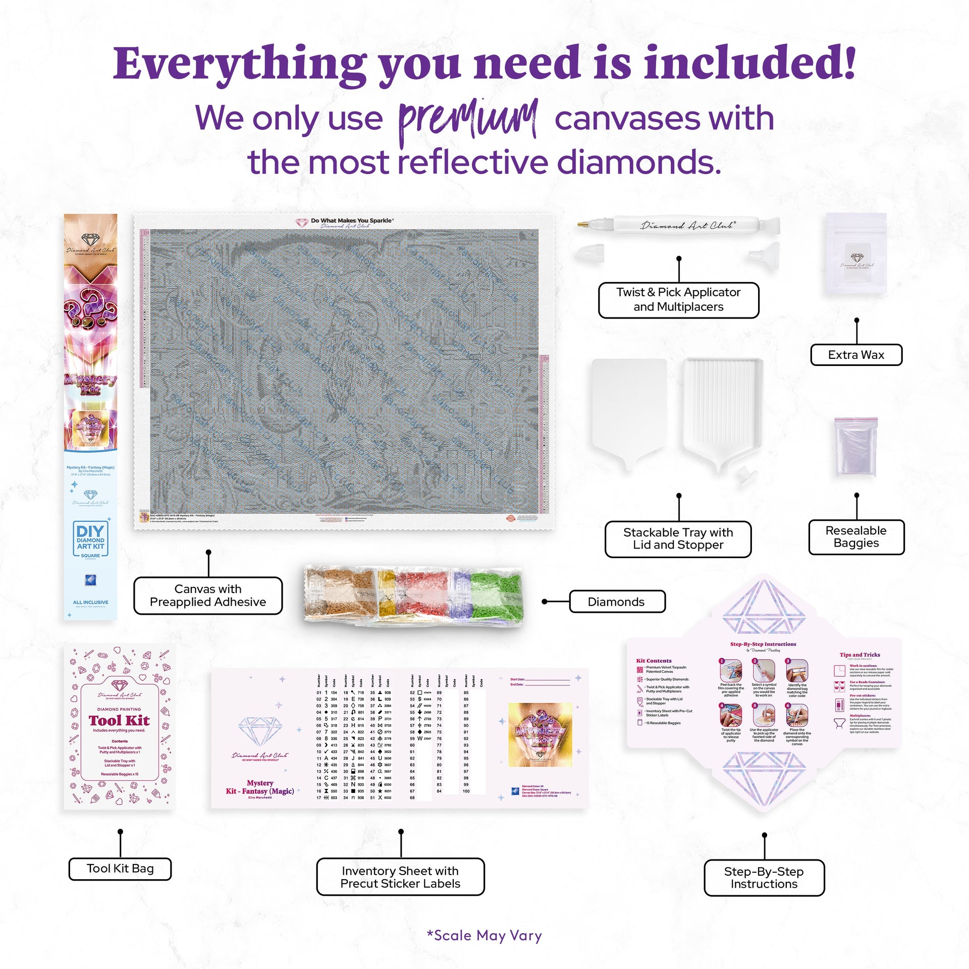 Diamond Painting Mystery Kit - Fantasy (Magic) 37.8" x 27.6" (95.8cm x 69.9cm) / Square with 59 Colors including 1 AB and 1 Electro Diamond and 1 Frosted Diamond and 5 Fairy Dust Diamonds / 108,185