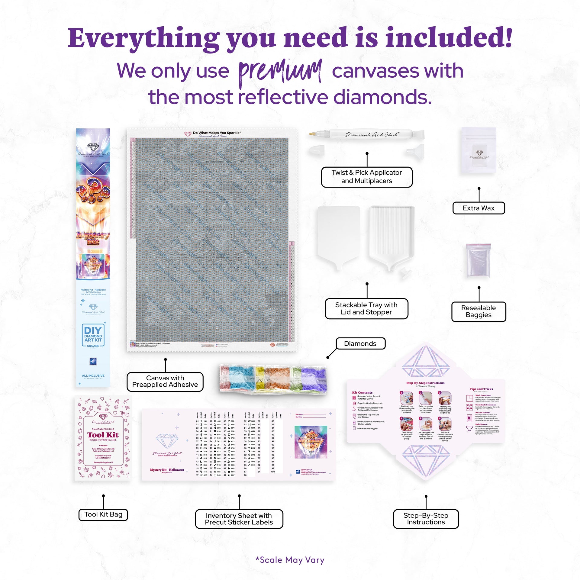 Diamond Painting Mystery Kit - Halloween 25.6" x 34.3" (65cm x 86.9cm) / Square with 65 Colors including 4 ABs and 6 Fairy Dust Diamonds / 91,089
