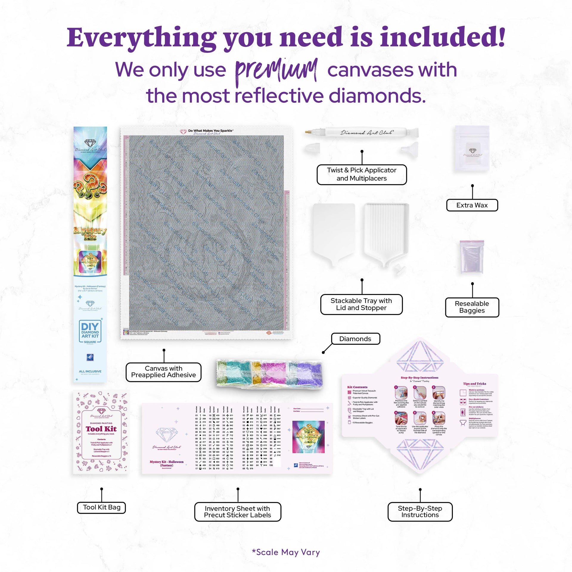Diamond Painting Mystery Kit - Halloween (Fantasy) 27.6" x 34.7" (69.9cm x 87.9cm) / Square with 97 Colors including 4 ABs and 1 Iridescent Diamond and 1 Fairy Dust Diamond / 99,193