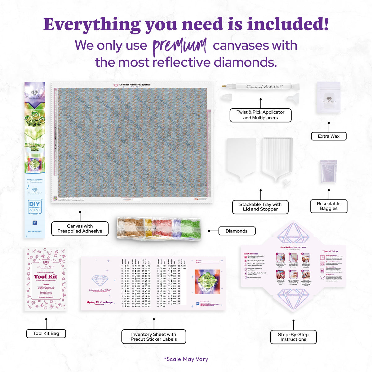 Diamond Painting Mystery Kit - Landscape 37.8" x 27.6" (95.8cm x 69.9cm) / Square with 86 Colors including 1 AB and 6 Fairy Dust Diamonds / 108,185