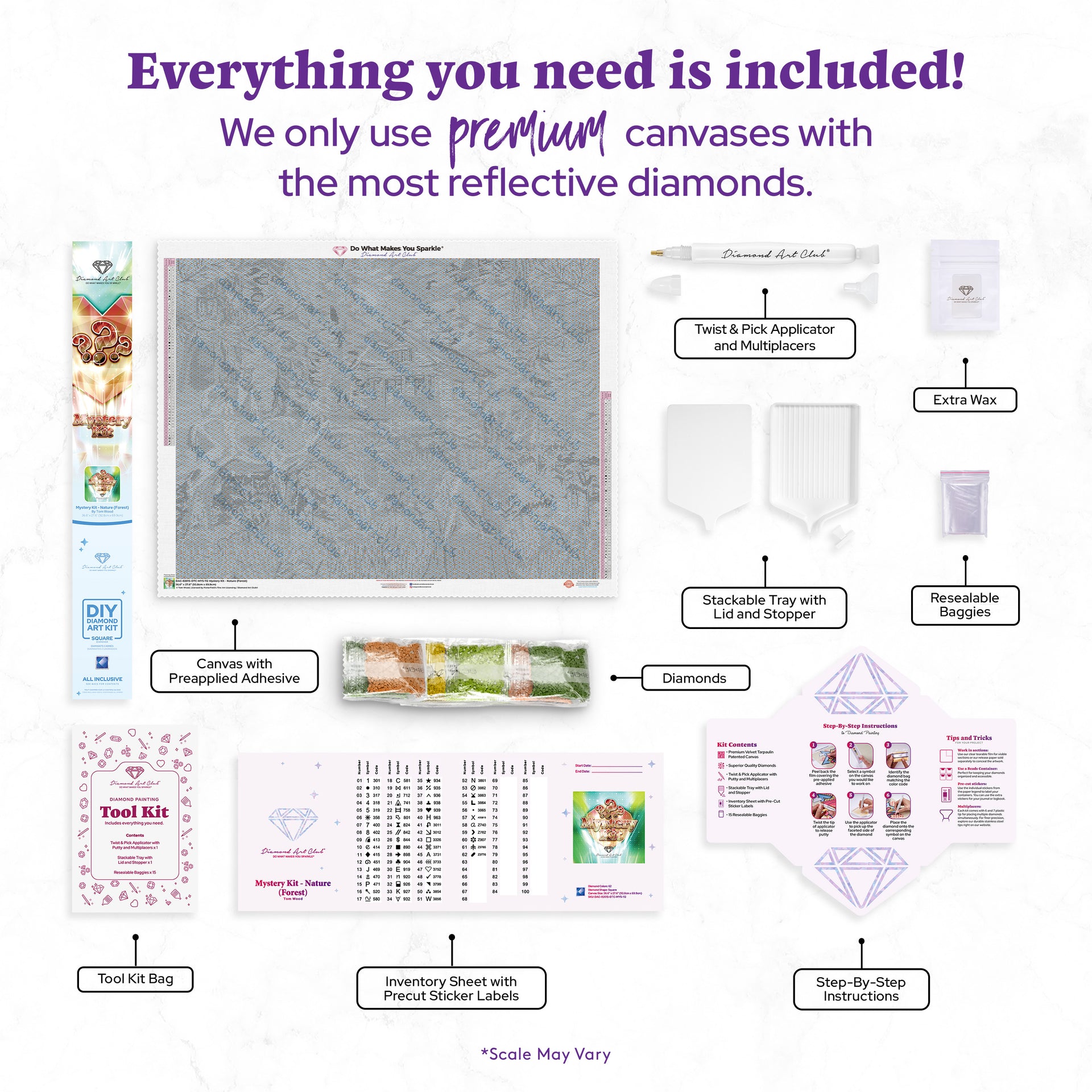 Diamond Painting Mystery Kit - Nature (Forest) 36.6" x 27.6" (92.8cm x 69.9cm) / Square With 62 Colors Including 1 AB and 5 Fairy Dust Diamonds / 104,813