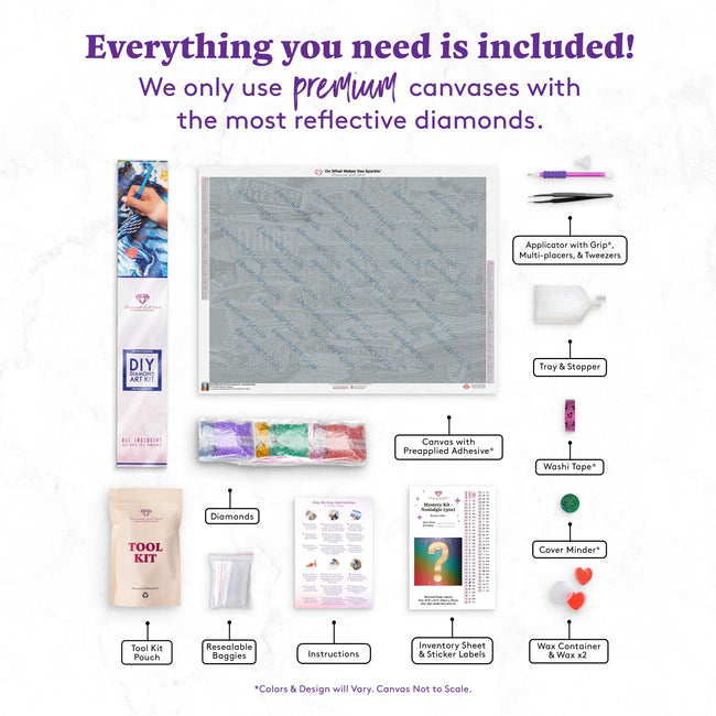 Diamond Painting Mystery Kit - Nostalgic (50s) 37" x 27.6" (94cm x 70cm) / Square with 63 Colors including 2 ABs, 3 Fairy Dust Diamonds, and 1 Iridescent Diamond / 105,937