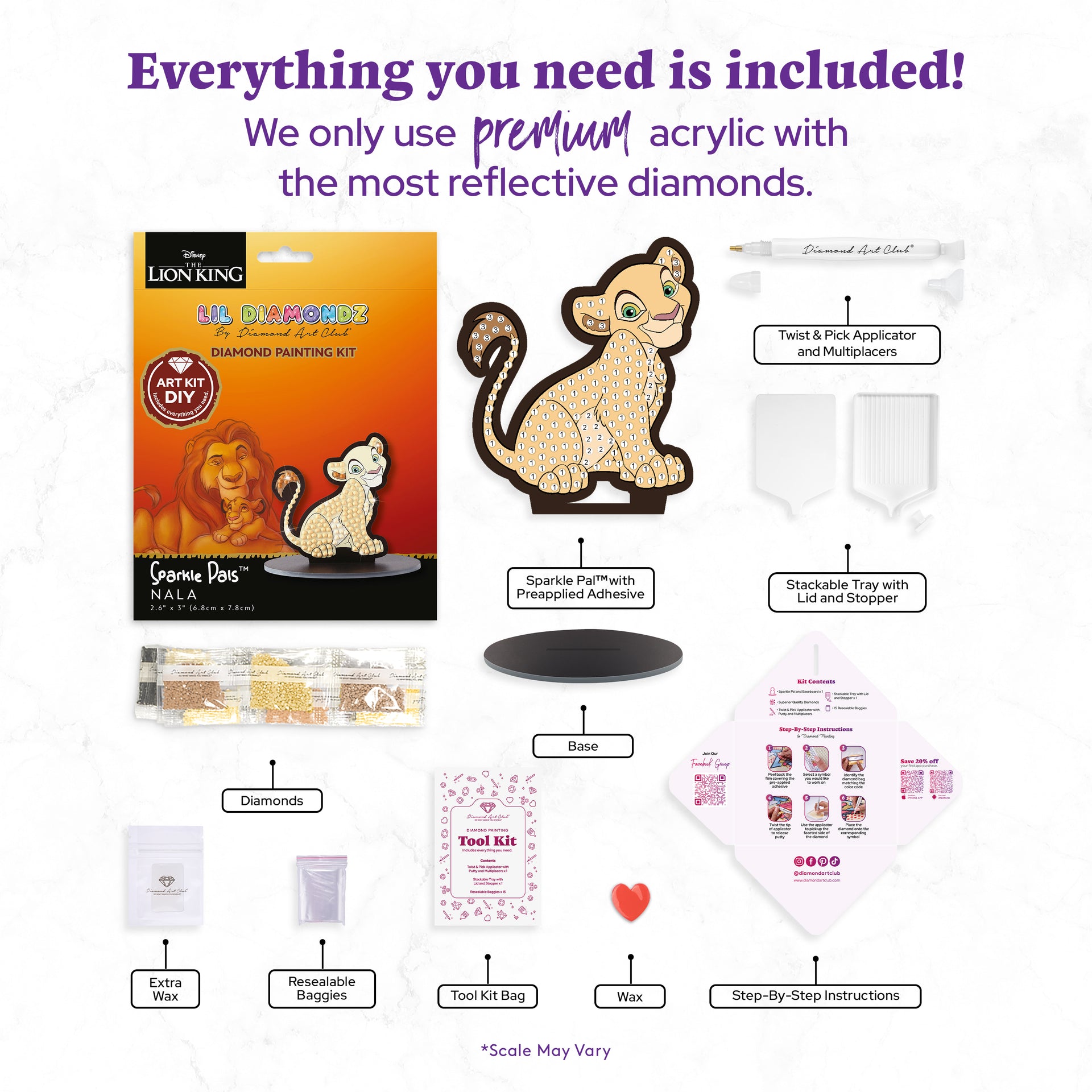 Diamond Painting Nala - Sparkle Pals™ 2.6" x 3" (6.8cm x 7.8cm) / Round with 3 Colors / 155