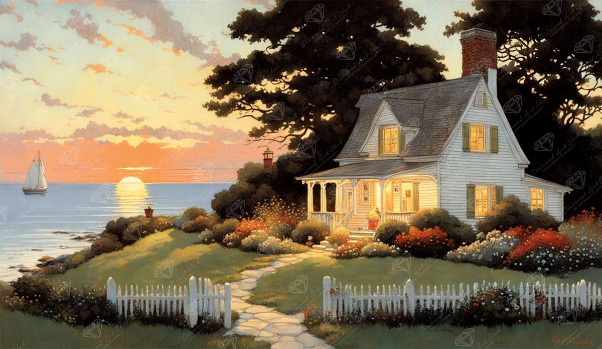 Diamond Painting Nantucket Sunset 38" x 22" (96.3cm x 55.8cm) / Square with 67 Colors including 2 ABs and 5 Fairy Dust Diamonds / 86,688