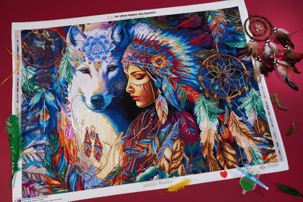 Diamond Painting Native Princess 38.6" x 27.6" (98cm x 70cm) / Square with 71 Colors including 4 ABs and 3 Fairy Dust Diamonds / 110,433