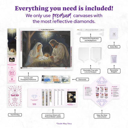 Diamond Painting Nativity 29" x 22" (73.7cm x 55.6cm) / Round with 47 Colors including 2 ABs and 2 Fairy Dust Diamonds / 54,136