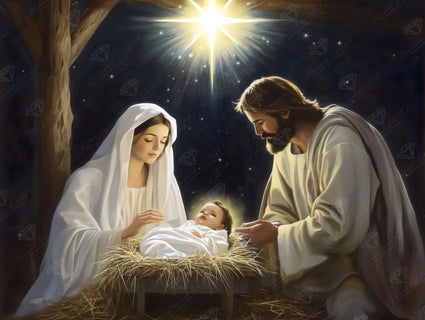 Diamond Painting Nativity 29" x 22" (73.7cm x 55.6cm) / Round with 47 Colors including 2 ABs and 2 Fairy Dust Diamonds / 54,136