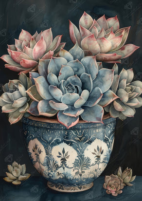 Diamond Painting Nature's Dream Succulents 22" x 31" (55.6cm x 78.7cm) / Round with 62 Colors including 2 ABs and 3 Fairy Dust Diamonds / 57,772