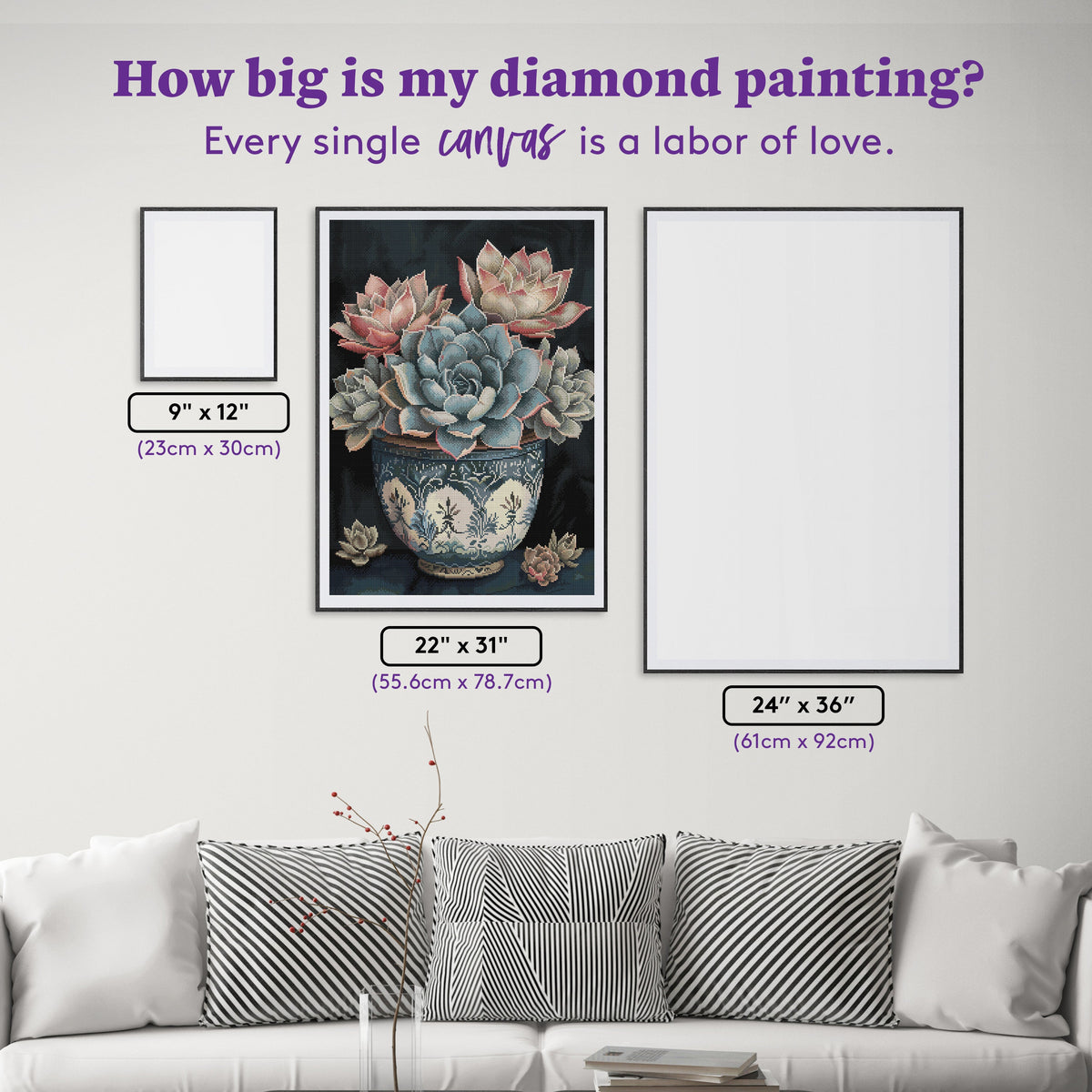 Diamond Painting Nature's Dream Succulents 22" x 31" (55.6cm x 78.7cm) / Round with 62 Colors including 2 ABs and 3 Fairy Dust Diamonds / 57,772