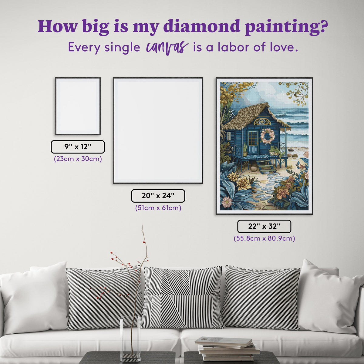 Diamond Painting Nautical Dream Beach Hut 22" x 32" (55.8cm x 80.9cm) / Square with 73 Colors including 1 AB and 2 Fairy Dust Diamonds / 72,800