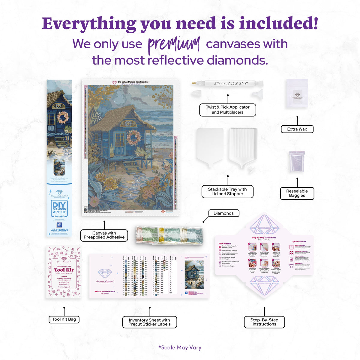 Diamond Painting Nautical Dream Beach Hut 22" x 32" (55.8cm x 80.9cm) / Square with 73 Colors including 1 AB and 2 Fairy Dust Diamonds / 72,800